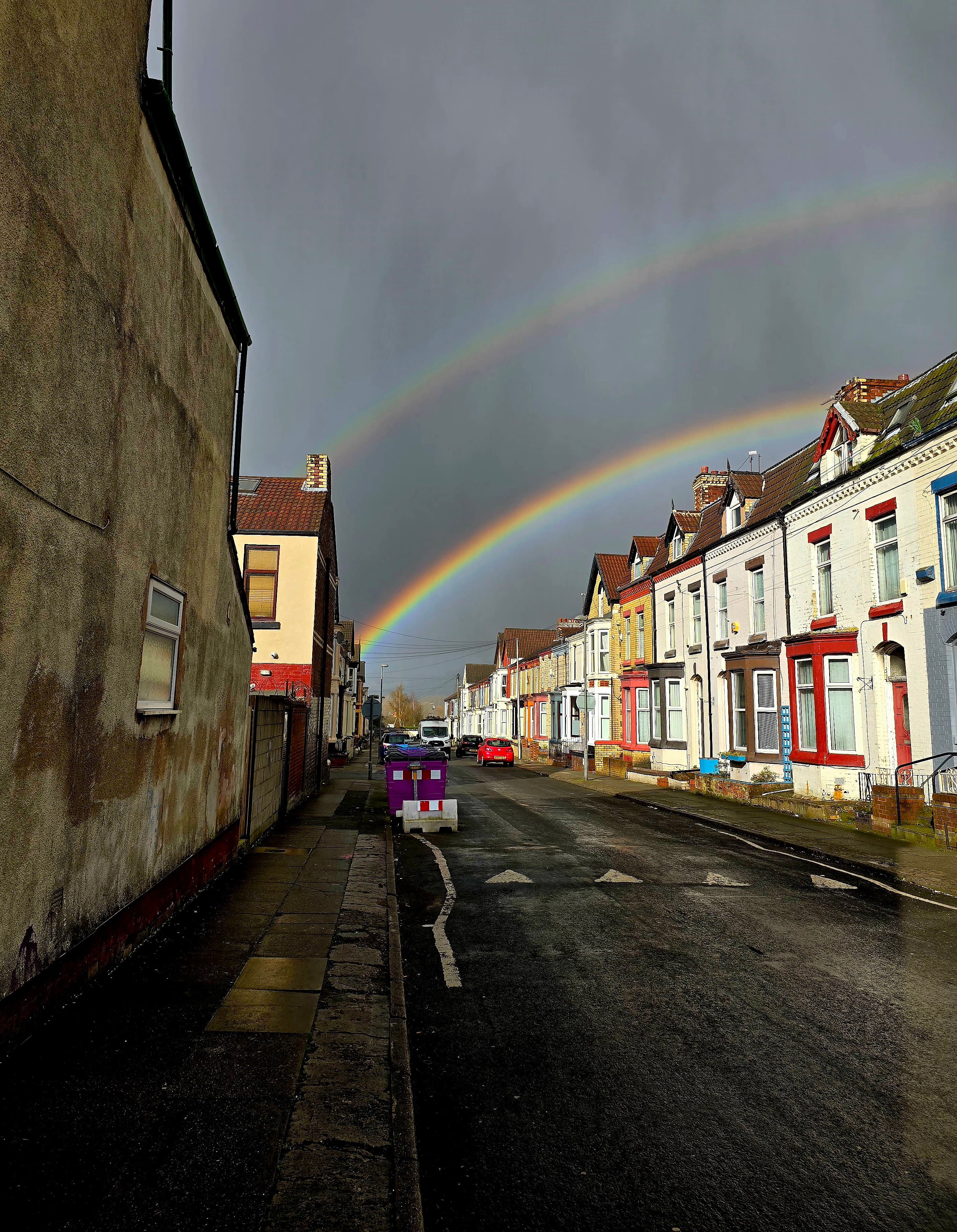 Rainbow over a street in Liverpool